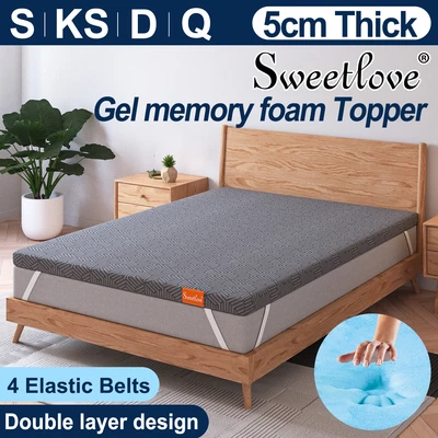 $52.25 • Buy Queen King Single Double Bed Gel Memory Foam Mattress Topper 5cm 7-Zone W/ COVER