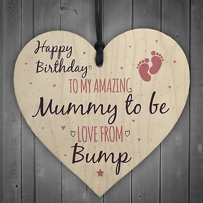 Mummy To Be From Bump Happy Birthday Wood Heart Mum Mother Wife Card Baby Gifts  • £3.99