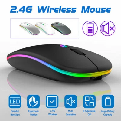 $11.39 • Buy Rechargeable Bluetooth 5.1 USB Wireless RGB LED Mouse For Tablet PC Andoid IPad