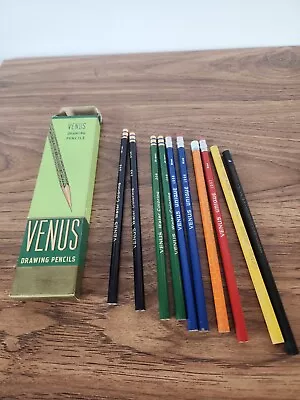 Vintage Lot Of 10 Venus Drawing Color Pencils UNSHARPENED Plus Venus Pencil Box • $11.99