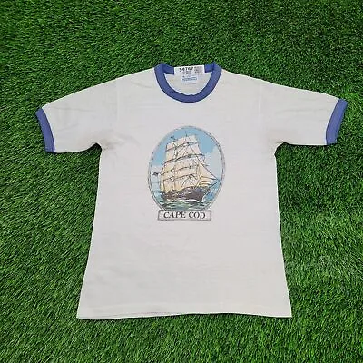 Vintage Cape-Cod Sailing Ringer Shirt XS/S Short 16x23 Single-Stitch Seafaring • $29.10