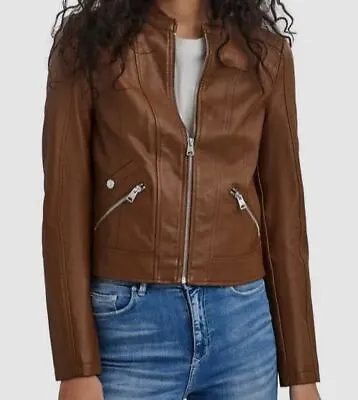 $70 Vero Moda Women's Brown Favodona Faux Leather Jacket Coat Size M • $22.78