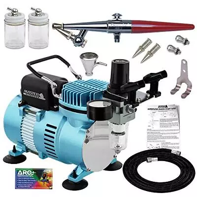 H Airbrush Set With A Master 1/5 Hp Cool Runner II Dual Fan Air Compressor Sy... • $271.59