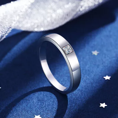 $33.99 • Buy Moissanite Diamond Solid Sterling Silver Platinum PL Men's Wedding Ring Band M26