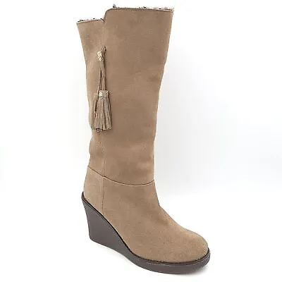 Gabriella Rocha Woman Wedge Heel Knee High Riding Boots Size US 5.5 Brown Suede • $5.95