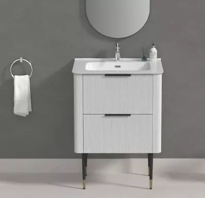 600-1500mm Slim-Line Curved White Fluted Wall Hung Vanity Cabinet Only • $729