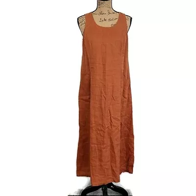 J Jill Womens Sz S Pet Shift Dress Orange 100% Linen Pockets Sleeveless Midi • $30.38