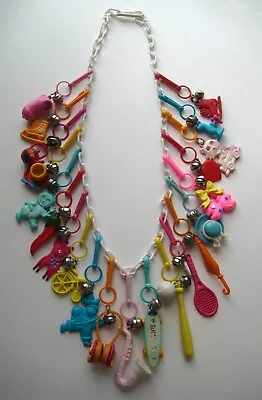 RETRO 1980's Plastic Bell Clip On Vintage 80's CHARM NECKLACE Loaded! #4 • $78