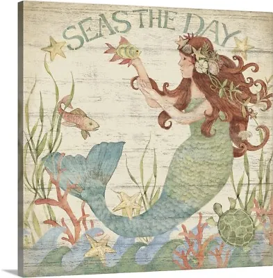 Seas The Day Mermaid Canvas Wall Art Print Mermaid Home Decor • $42.99