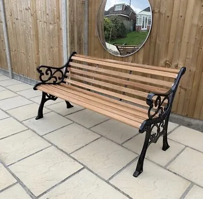 £330 • Buy Cast Iron Garden & Patio 3 Seater Bench With Oak Slats BLACK