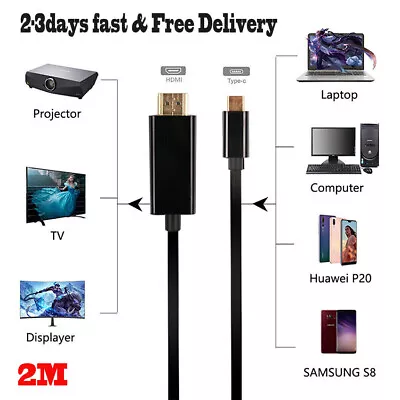 2M USB C Type C To HDMI 4K Cable TV Adapter Mobile Phone Tablet HDTV For Samsung • £5.89