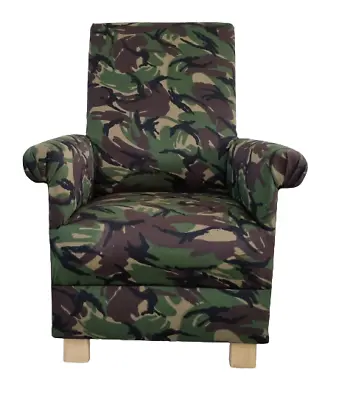 Adult Army Camouflage Fabric Armchair Chair Khaki Green Brown Small Accent New • £209.99