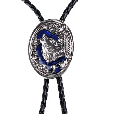 Western Wolf Head Bolo Tie Cowboy Men Neck Tie Necklace For Christmas Gifts • £8.66