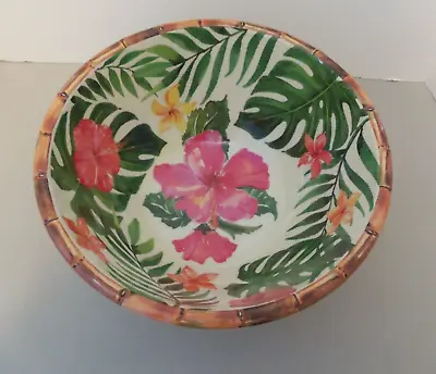 TOMMY BAHAMA Deep Serving Bowl Melamene - Tropical Pattern - W/Bamboo Rim - NWT • $24.99