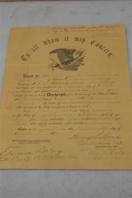 $95 • Buy Civil War  Discharge Papers  1865 Private Silus B Hatch Madison NH Real Antique