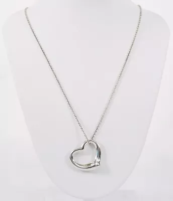 Tiffany & Co Elsa Peretti Sterling Large Open Heart Pendant Necklace 18  - 10.3g • $244