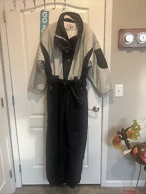 Vtg 80s 90s Ski Suit One Piece Snowsuit OSSI Retro Black Silver Gray Ladies Med • $29.99