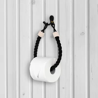 Toilet Roll Holder Retro Style Rope Black Jute Nautical Toilet Paper Holder • £13.99