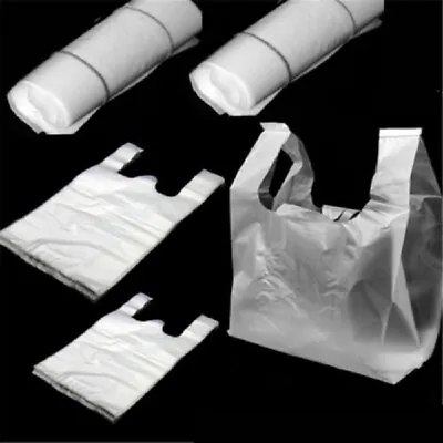 $4.30 • Buy 100x Design Plastic T-Shirt Retail Shopping Supermarket Bags Handles Packaging