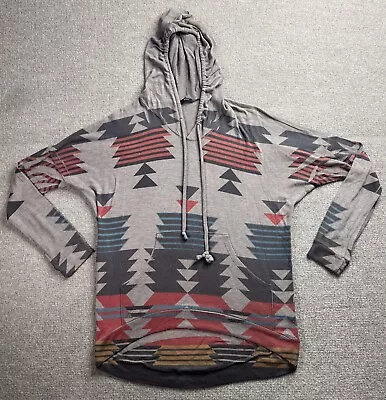 ENTI Sweater Medium Brown Black Aztec Native Tribal Pattern Lightweight Hoodie • $9.86