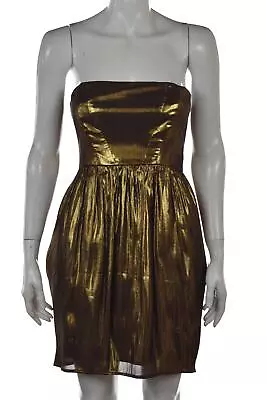 Shoshanna Dress Size 2 Gold Metallic Strapless Sheath Silk Party • $39.49