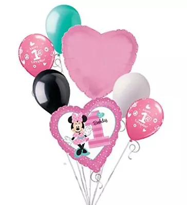 Minnie Mouse 1st Birthday 7 Pc Balloon Bouquet Party Decoration Pink Disney Girl • $8.70