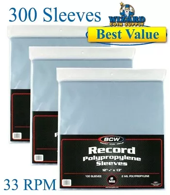 300 BCW 33 RPM Record Sleeves Plastic Outer LP Covers Album Holders Protection • $46.87