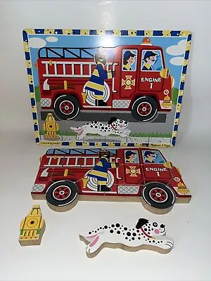 Wooden Chunky Puzzle For Toddlers Melissa & Doug Fresh Start Fire Truck • $3