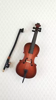 Dollhouse Miniature Cello And Bow Wood 4 1/2  1:12 Scale Instrument • $14.99