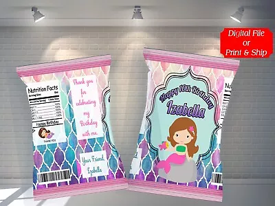 (12) Personalized MERMAID Chip Candy Treat Bags Party Favors Printed Or D. File • $10