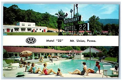 Mt. Union Pennsylvania PA Postcard Motel 22 Highway Pool Exterior C1960 Vintage • $9.95