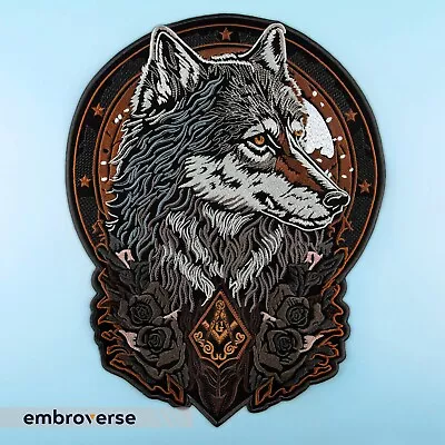 Masonic Wolf With Roses Large Back Patch - Glorious Animal Head - Mason Sign • $36.99