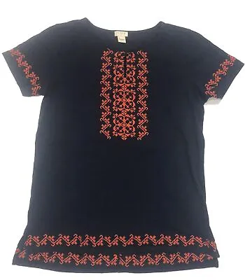 J Crew Navy Blue Top W/ Coral Embroidery Size Small Womens Free Shipping • $13.74