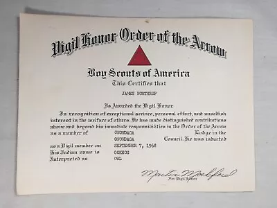 Onondaga OA Lodge 36 1968 Vigil Honor Certificate BSA Paperwork • $49.99