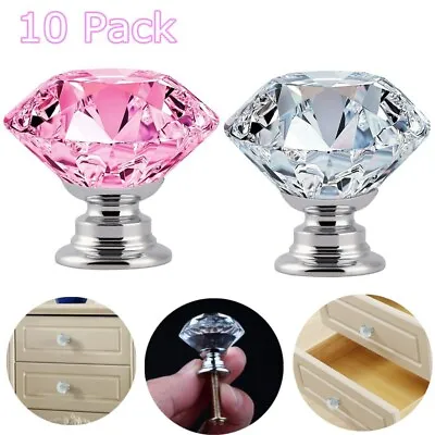 10PCS Door Handle Diamond Crystal Clear Glass Cabinet Drawer Pull Knobs Home US • $10.82