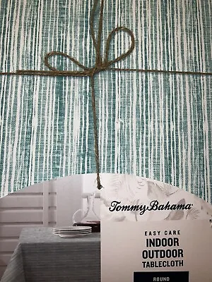$26.90 • Buy TOMMY BAHAMA Aqua / Teal & White 70” Round  Indoor Outdoor Tablecloth Soring Sum