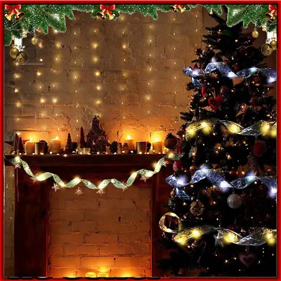 LED Christmas Tree Ribbon Bow Xmas Hanging Light Topper Top Lights Decor Home KJ • $12.29