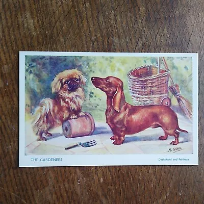 The Gardeners - Pekinese & Dachshund Postcard. Sweet Vintage Illustration • £5.99