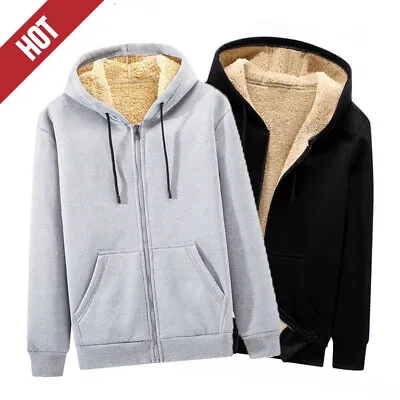 Men Fleece Fur   Hooded Jacket Coat Zip Warm Hoodie Sweatshirt M-5XL ❥ - • £5.99