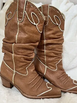$29.59 • Buy Nana Cowgirl Boots, Size 7.5 , Light Brown With Gold Accents,excellent Condition