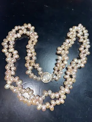 Choker Cultured Pink Pearls Torsade 2 Strand 6mm Oval Necklace Unused 16” • $29