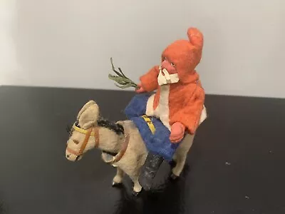 Antique Clay/Composition Belsnickle Santa/Felt German Nodder Donkey Harness #1 • $249.95