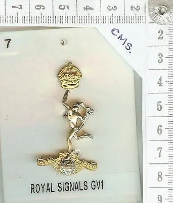 Cap Badge Brass & White Metal Royal Signals GVI (King's Crown) • £10.50