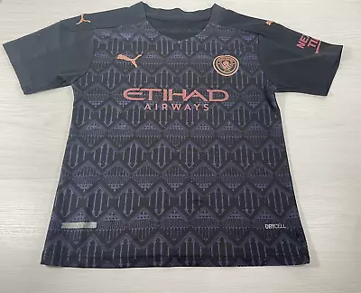 Kids Man Manchester City Puma Black 2020/21 Champion Kun Aguero Shirt Size 11/12 • $20.33