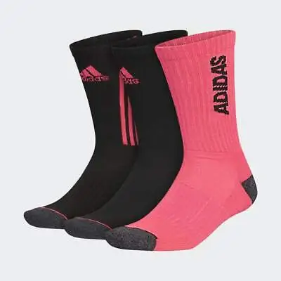 ADIDAS Mens 3 Pair Compression Aeroready Crew Socks Turbo Pink Black Large 6-12 • $21.59