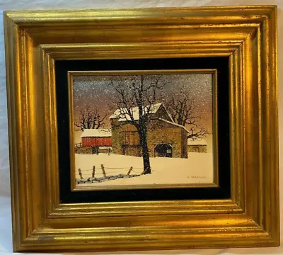 H. Hargrove Oil Painting Winter Barn 18x16  • $45