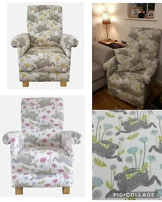 Clarke March Hare Fabric Adult Chair Armchair Accent Hares Rabbits Dandelions  • £209.99