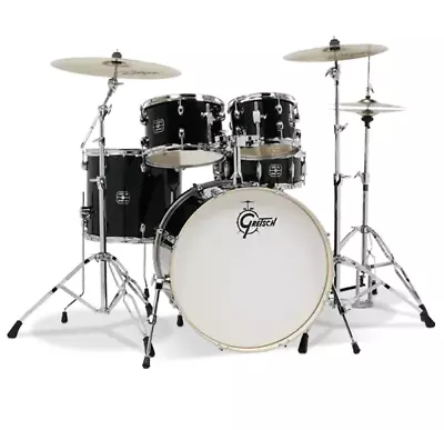 Gretsch Energy 5 Piece Drum Kit 22 10 12 16 14Sn W/Hardware Black GE4E825B • $1739