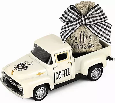 Coffee Decor For Coffee Bar Metal Truck With Coffee Beans Burlap Sack Vintage • $17.22