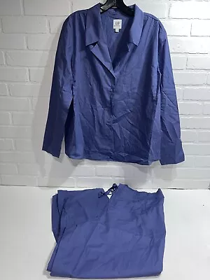 Long Sleeve GAP MATERNITY PJ Set Matching Blue Collar Shirt & Pants LRG $99 • $15